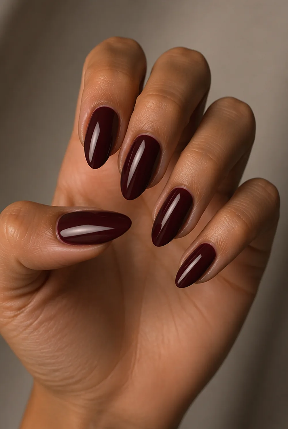 blackened cherry nail art on olive skin long length - PolishedAndPrettyNails.com blackened cherry nail art on olive skin, long length