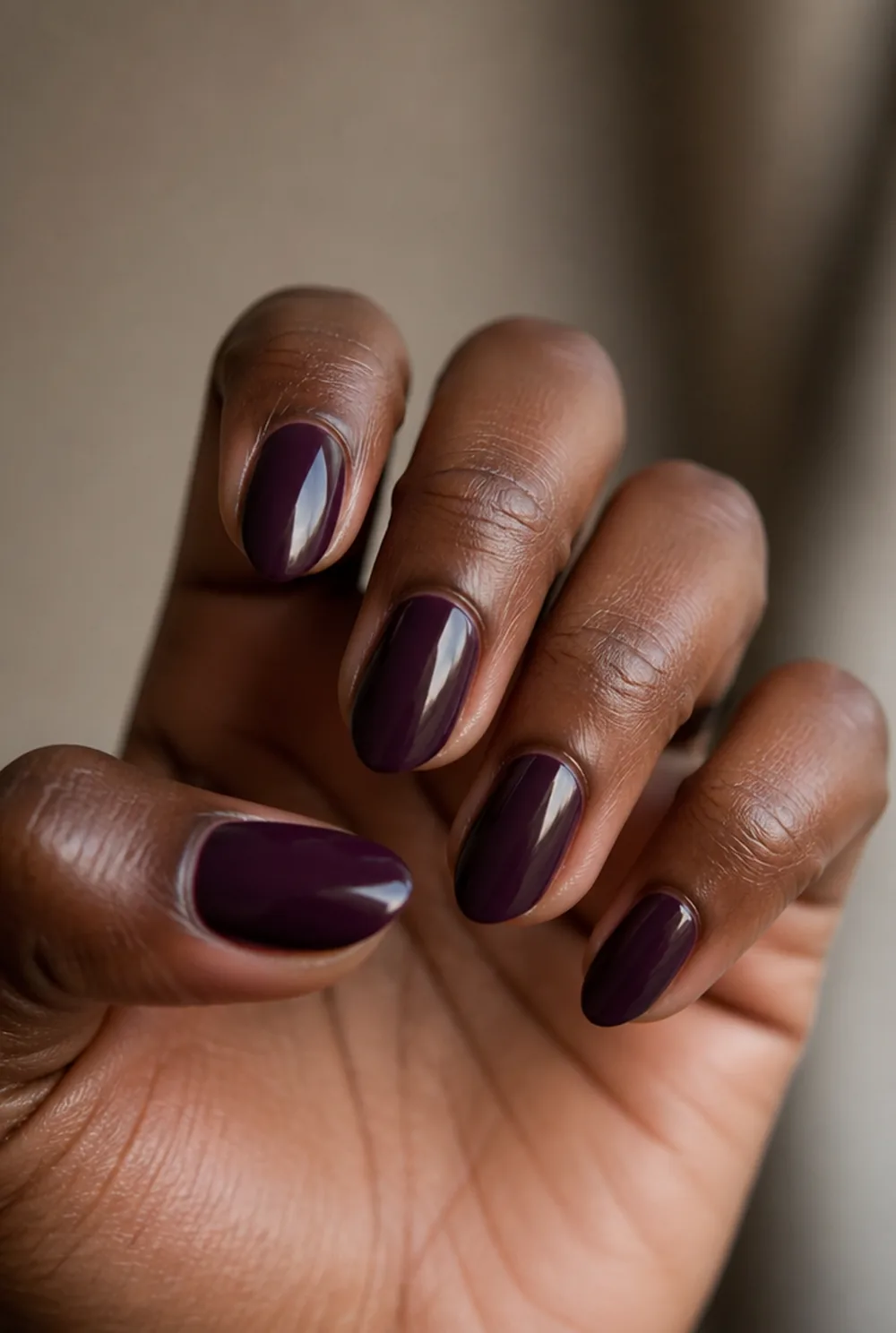 deep plum nail art on deep brown skin - PolishedAndPrettyNails.com deep plum nail art on deep brown skin