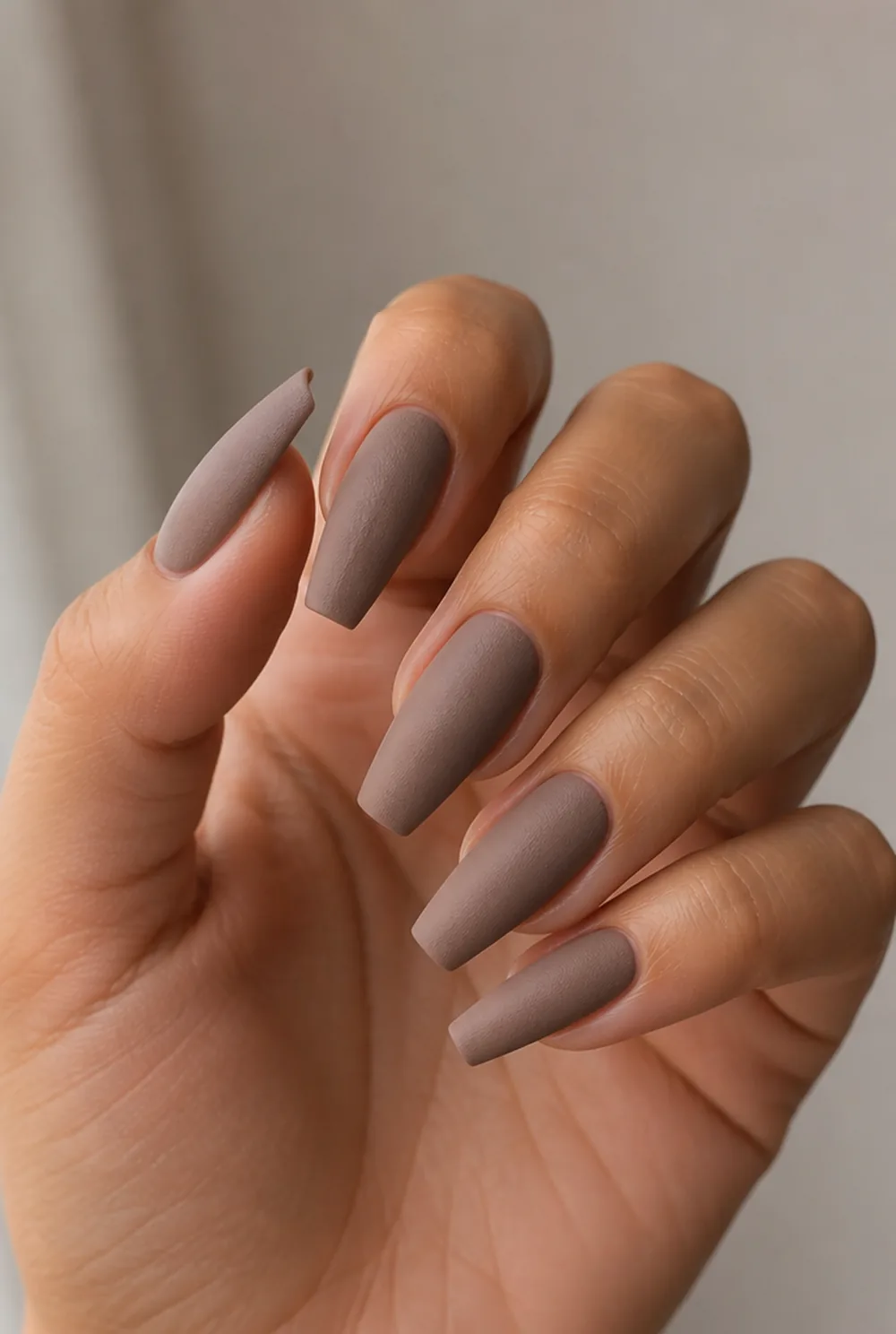 taupe velvet nail art on olive skin long length - PolishedAndPrettyNails.com taupe velvet nail art on olive skin, long length