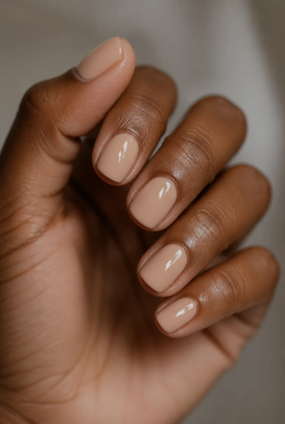 cashmere nude nail art on deep brown skin - PolishedAndPrettyNails.com cashmere nude nail art on deep brown skin
