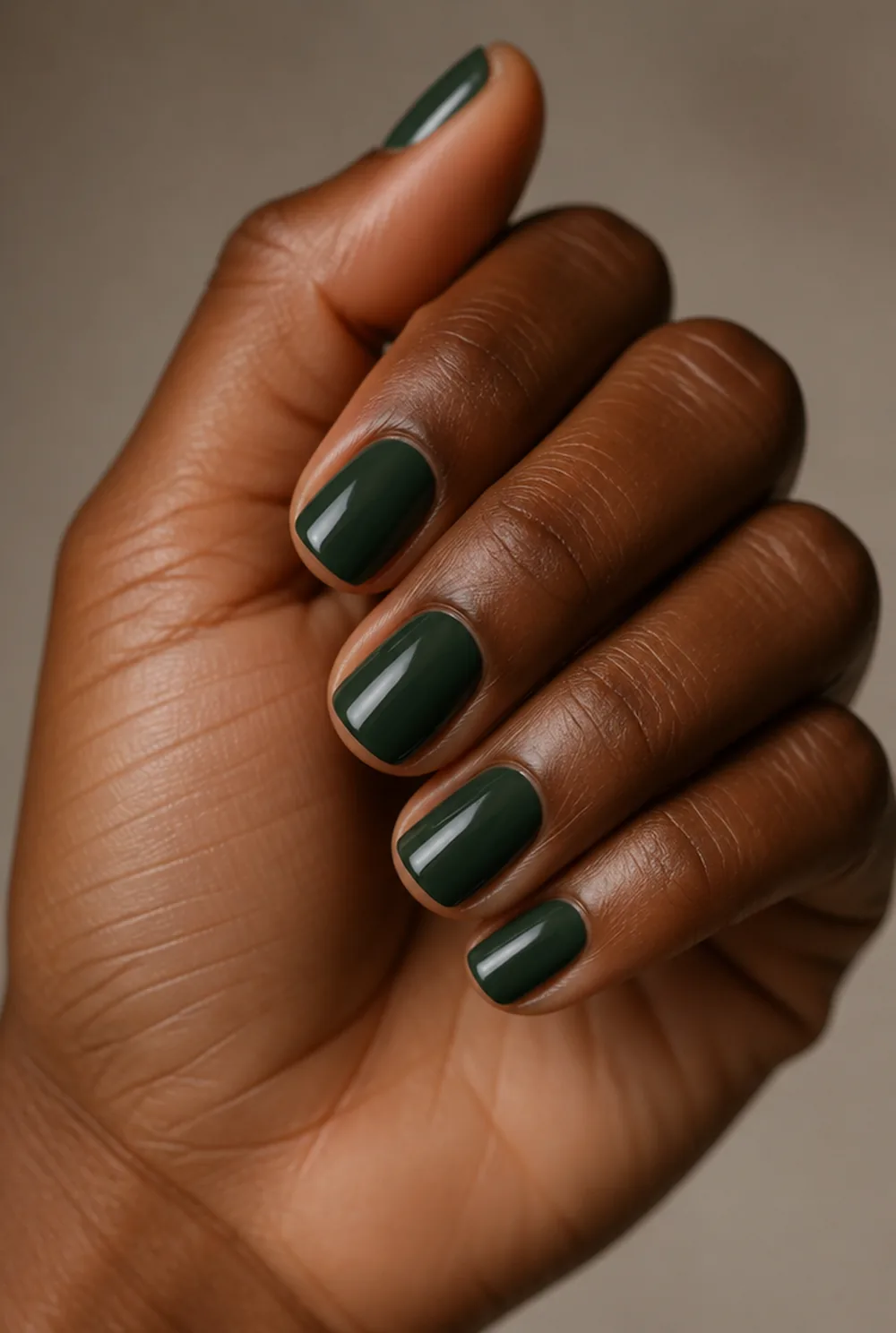 pine green nail art on deep brown skin - PolishedAndPrettyNails.com pine green nail art on deep brown skin