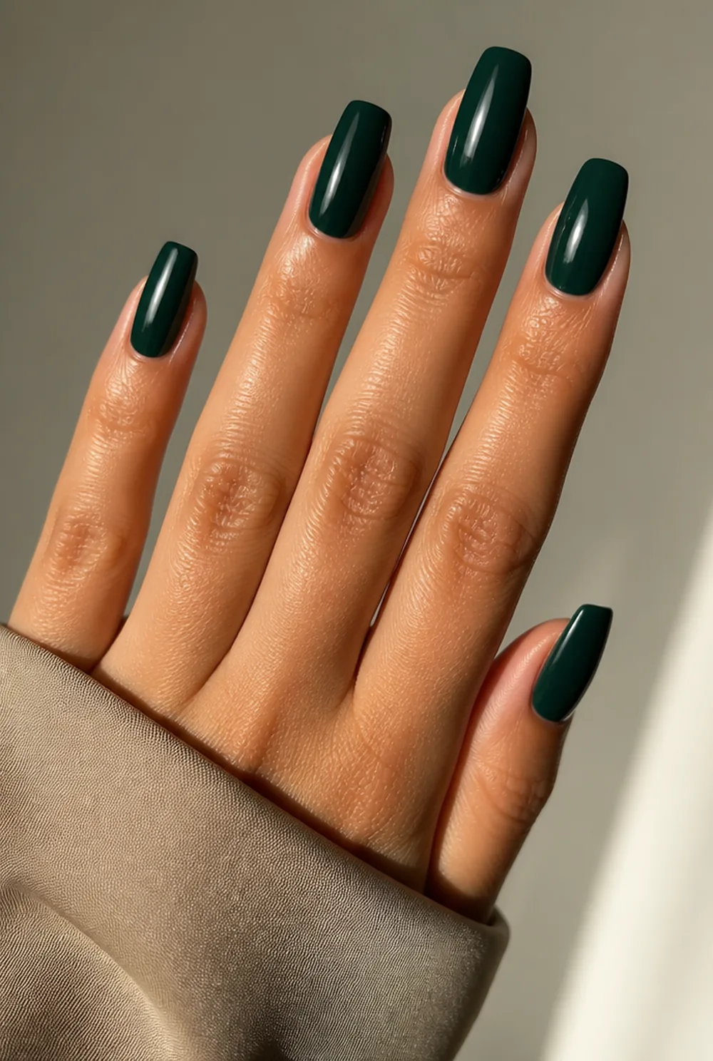 pine green nail art on olive skin long length - PolishedAndPrettyNails.com pine green nail art on olive skin, long length