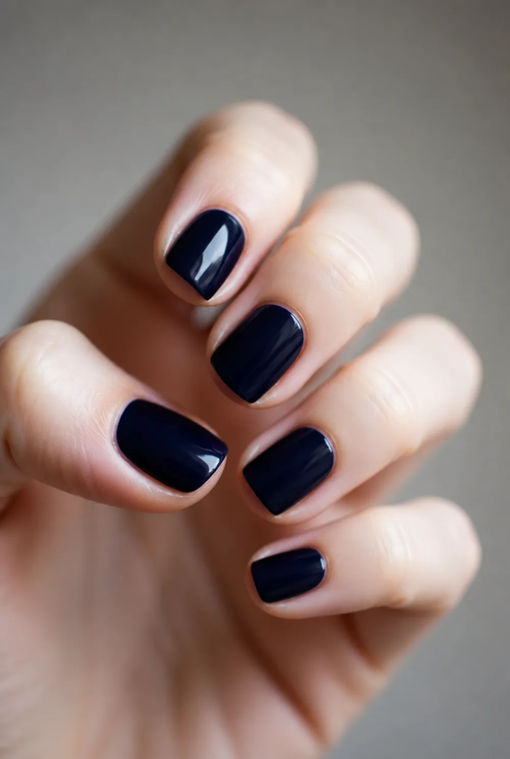 midnight navy nail art on fair skin short length - PolishedAndPrettyNails.com midnight navy nail art on fair skin, short length