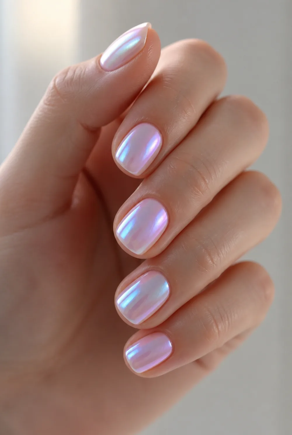 pearl glaze nail art on fair skin short length - PolishedAndPrettyNails.com pearl glaze nail art on fair skin, short length