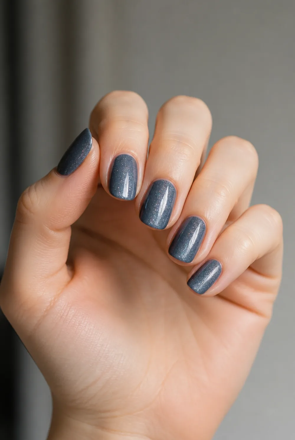 slate blue cat eye nail art on fair skin short length - PolishedAndPrettyNails.com slate blue cat eye nail art on fair skin, short length