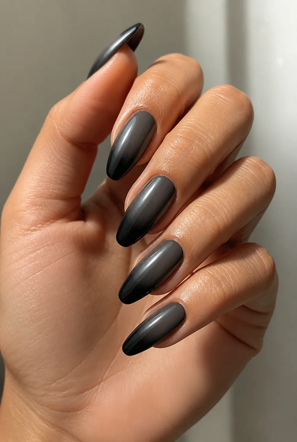 charcoal smoke nail art on olive skin long length - PolishedAndPrettyNails.com charcoal smoke nail art on olive skin, long length