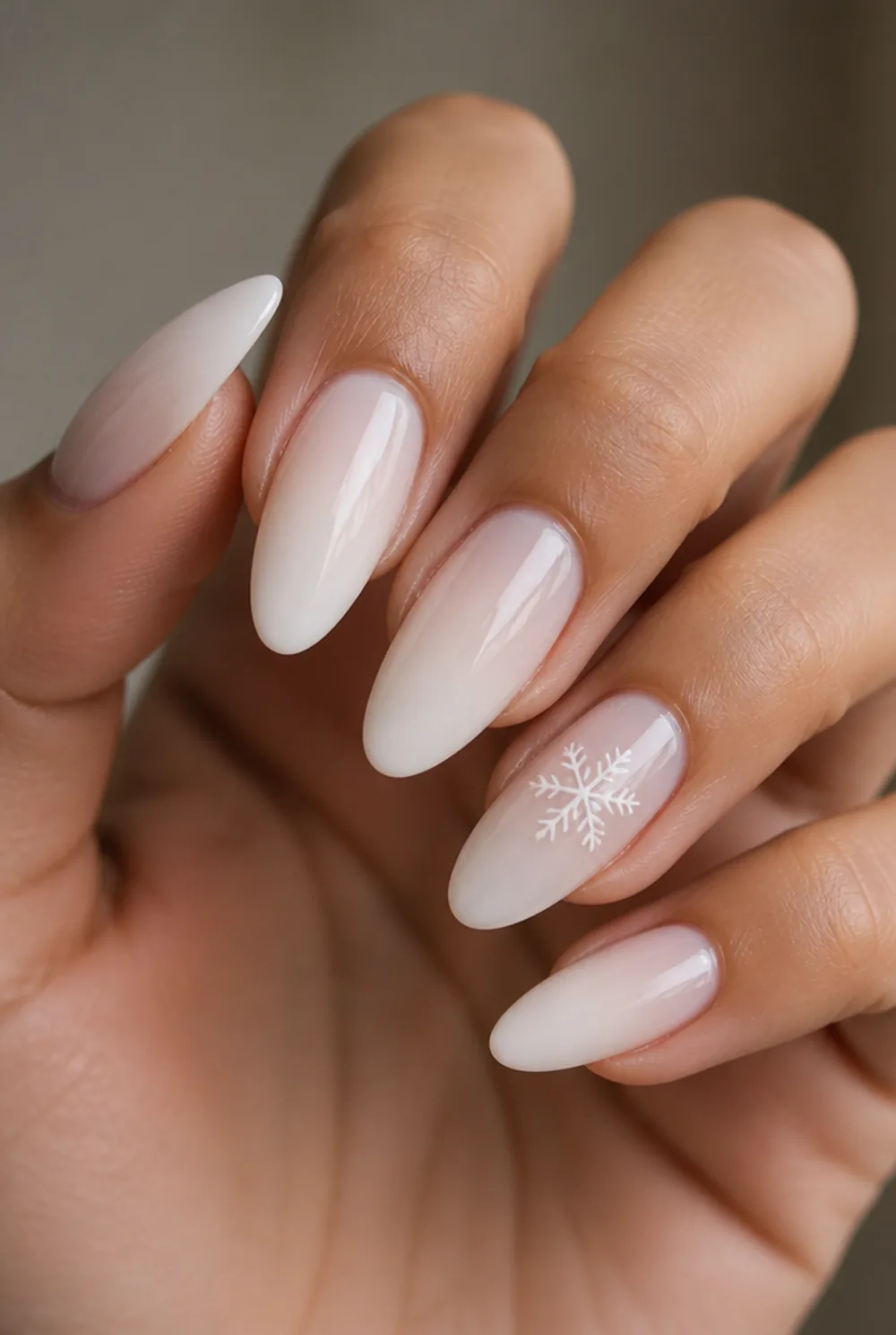 snowflake accent nail art on olive skin long length - PolishedAndPrettyNails.com snowflake accent nail art on olive skin, long length