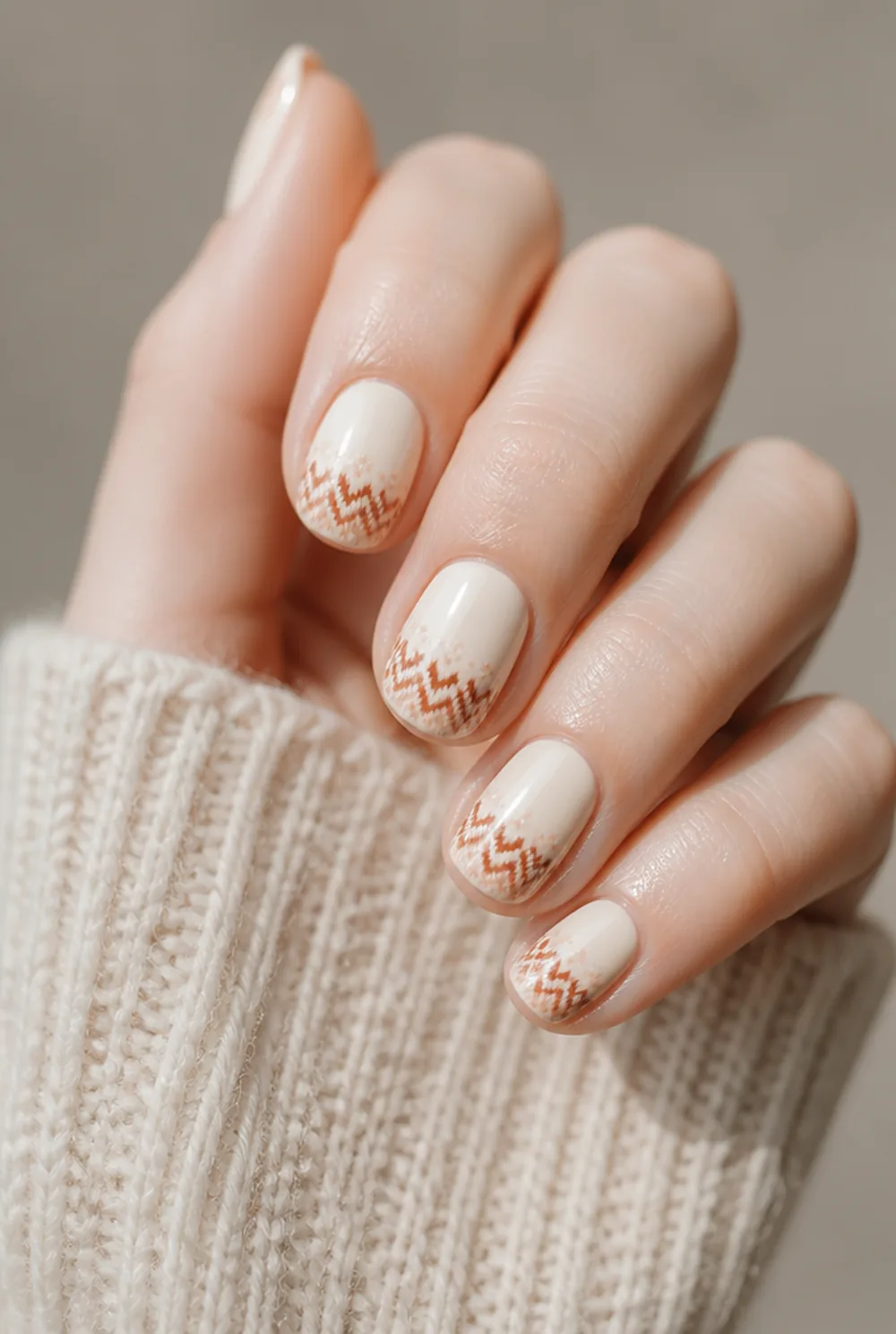 fair isle tips nail art on fair skin short length - PolishedAndPrettyNails.com fair isle tips nail art on fair skin, short length
