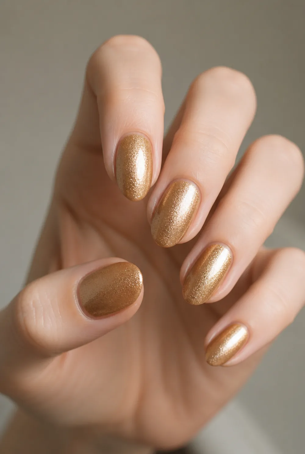 candlelight gold nail art on fair skin short length - PolishedAndPrettyNails.com candlelight gold nail art on fair skin, short length