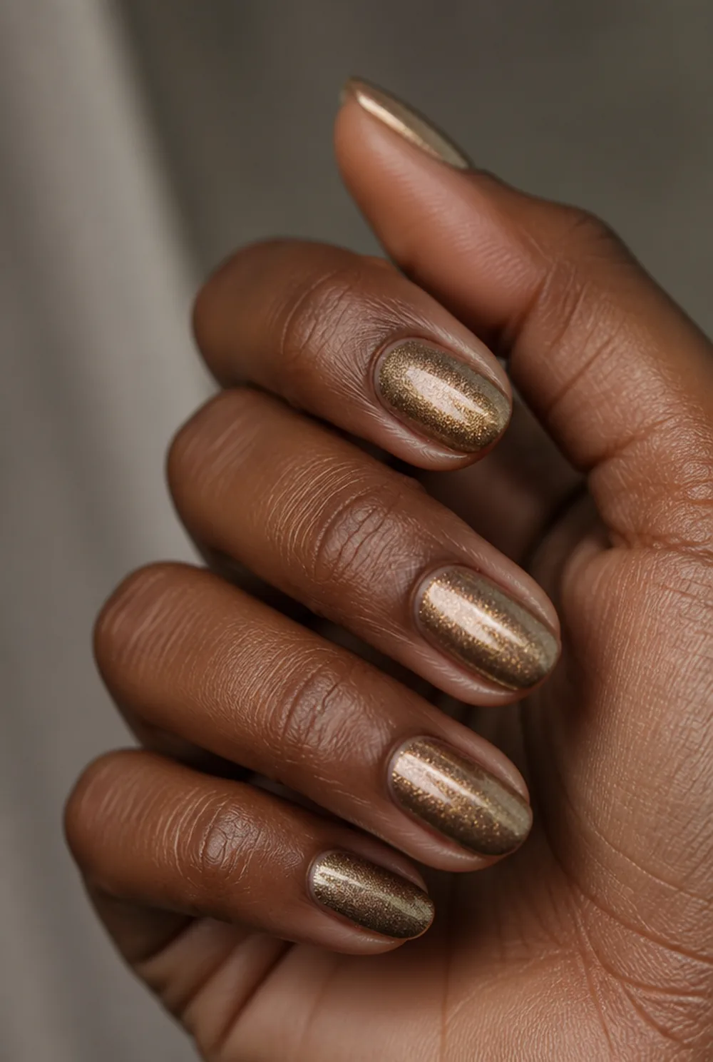 candlelight gold nail art on deep brown skin - PolishedAndPrettyNails.com candlelight gold nail art on deep brown skin