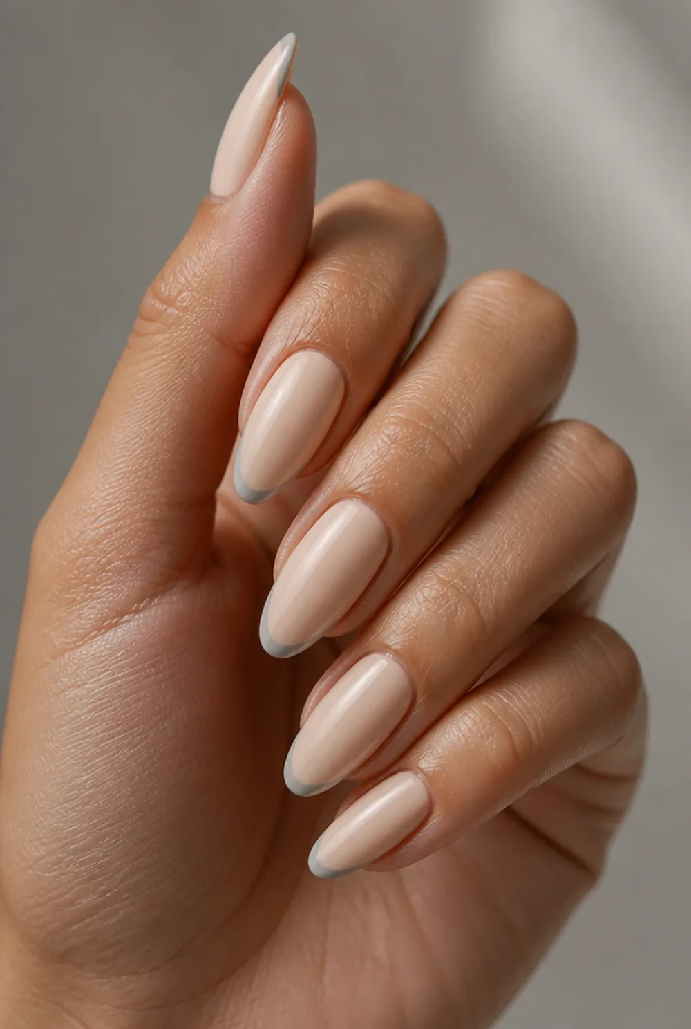 dove gray french nail art on olive skin long length - PolishedAndPrettyNails.com dove gray french nail art on olive skin, long length