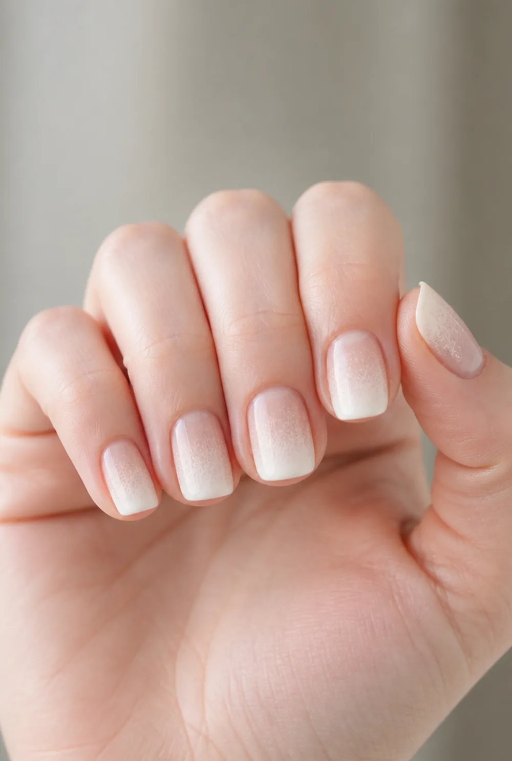 snow tip nail art on fair skin short length - PolishedAndPrettyNails.com snow tip nail art on fair skin, short length