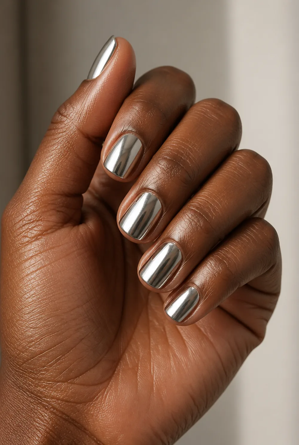 ice chrome nail art on deep brown skin - PolishedAndPrettyNails.com ice chrome nail art on deep brown skin