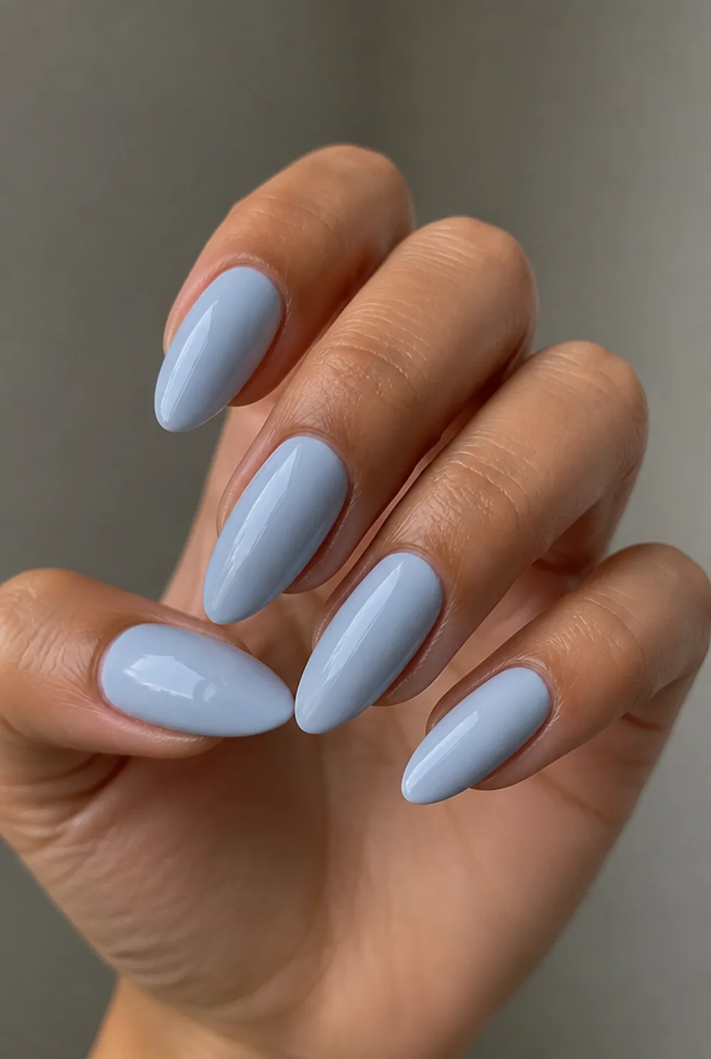 powder blue cream nail art on olive skin long length - PolishedAndPrettyNails.com powder blue cream nail art on olive skin, long length