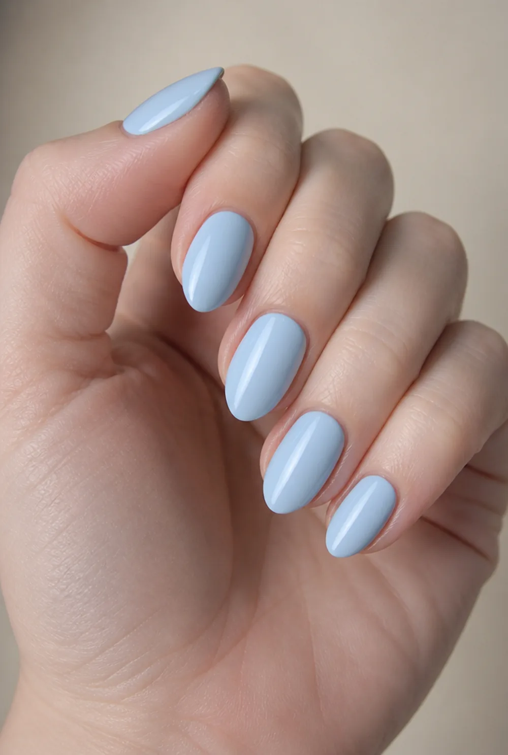 powder blue cream nail art on fair skin short length - PolishedAndPrettyNails.com powder blue cream nail art on fair skin, short length