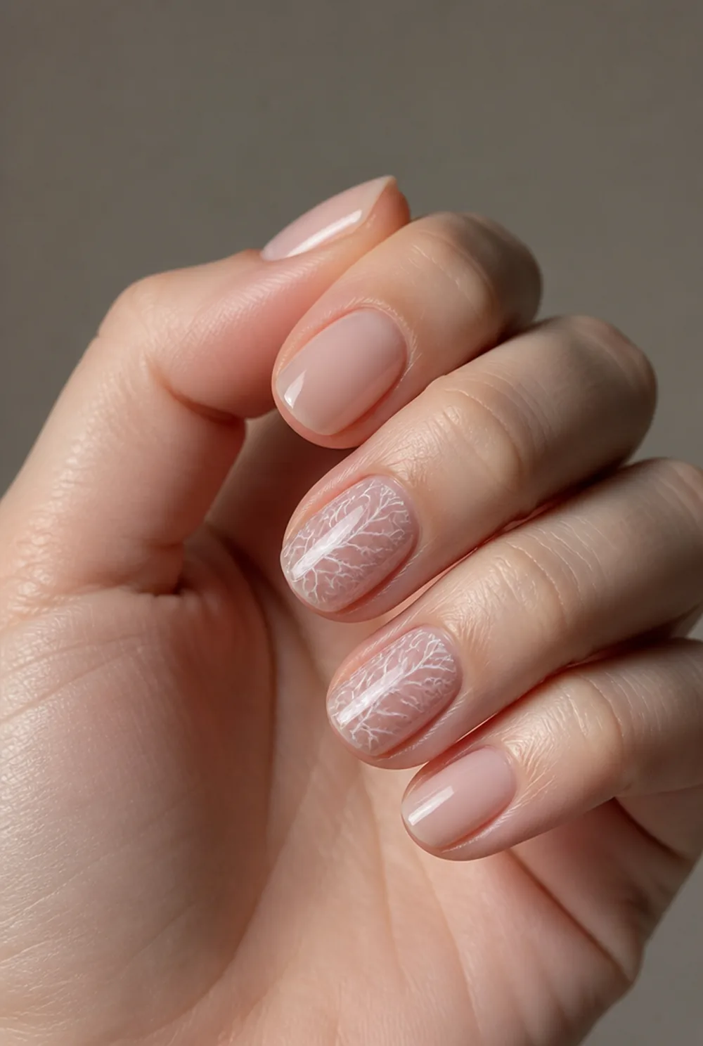 frosted windowpane nail art on fair skin short length - PolishedAndPrettyNails.com frosted windowpane nail art on fair skin, short length