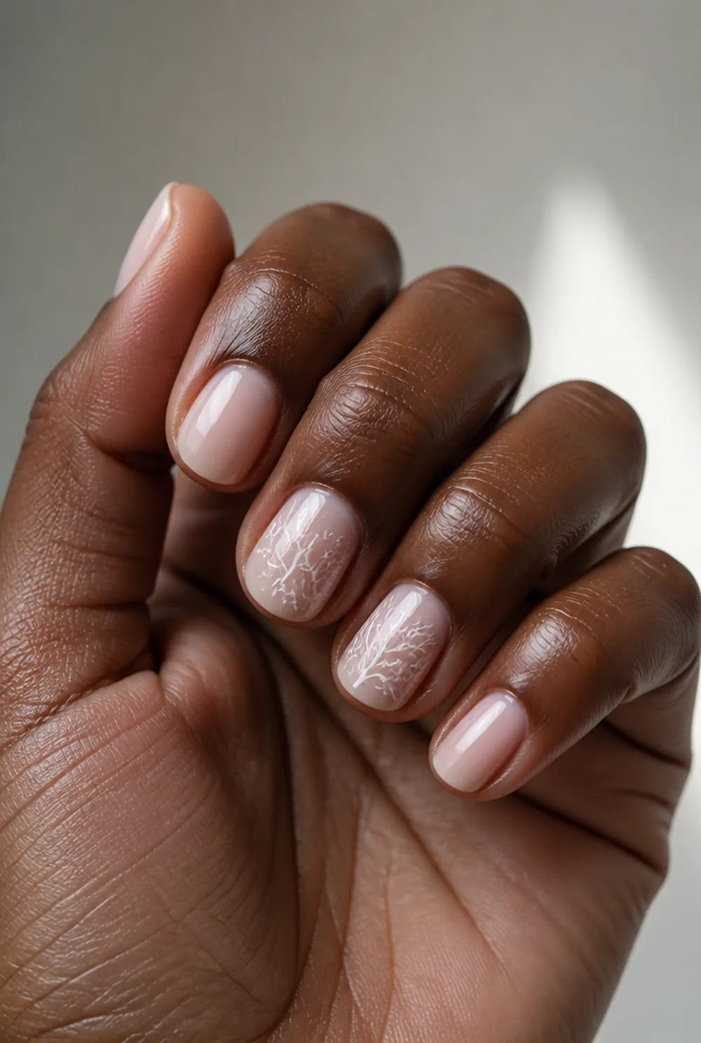 frosted windowpane nail art on deep brown skin - PolishedAndPrettyNails.com frosted windowpane nail art on deep brown skin