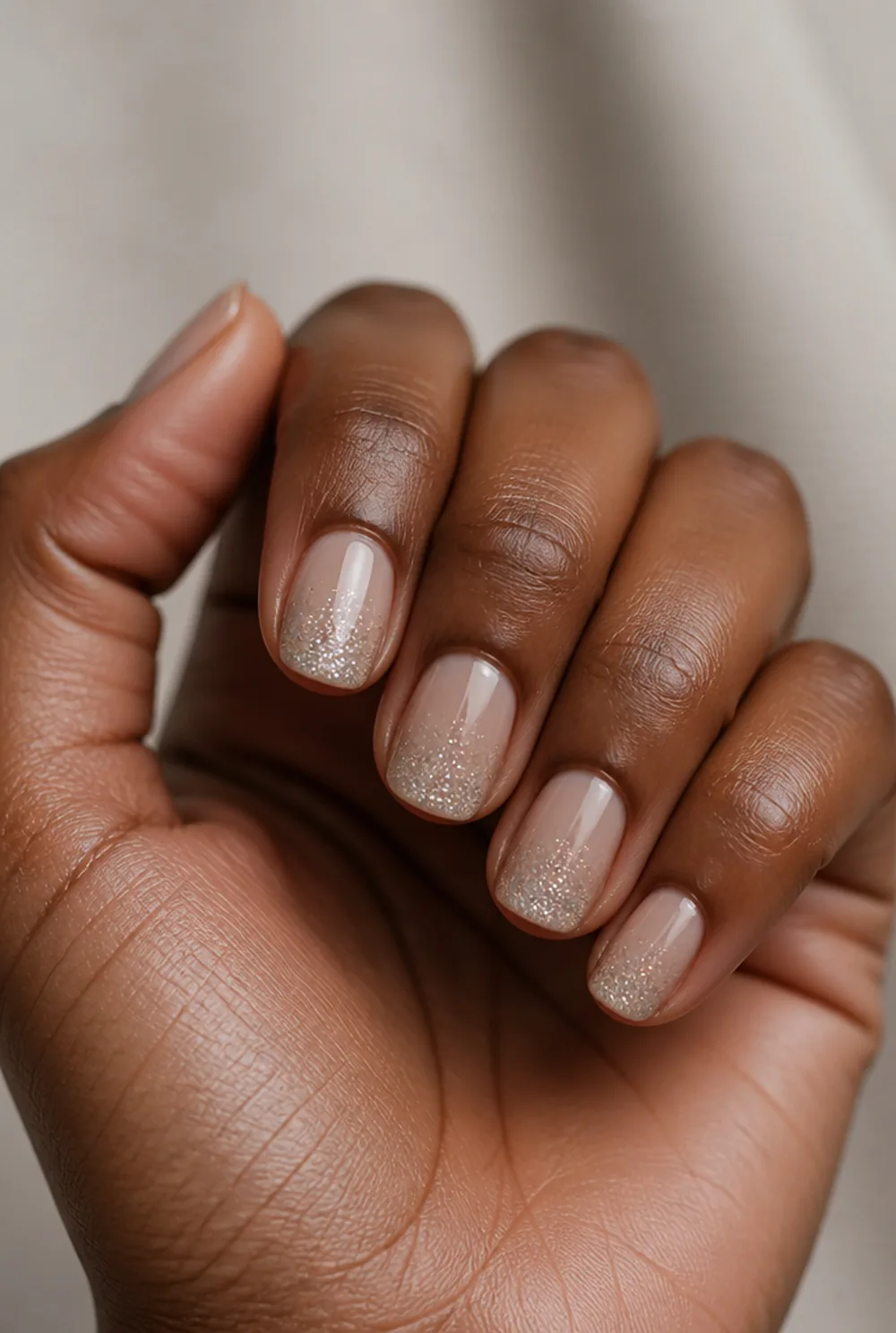 silver glitter tip nail art on deep brown skin - PolishedAndPrettyNails.com silver glitter tip nail art on deep brown skin