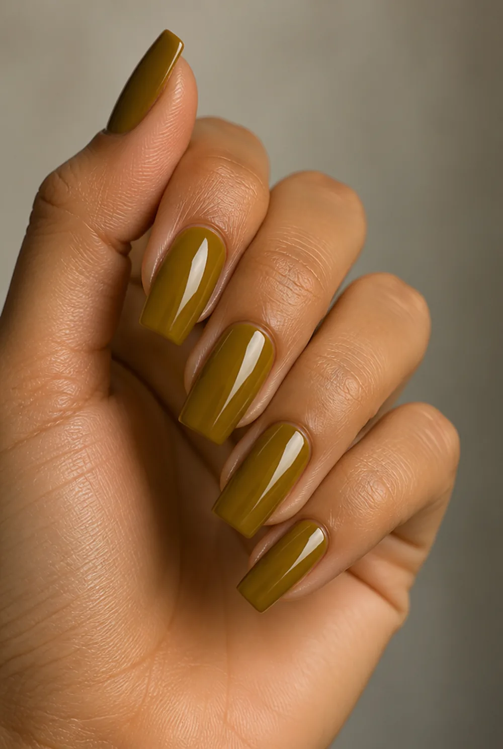 mustard nail art on olive skin, long length