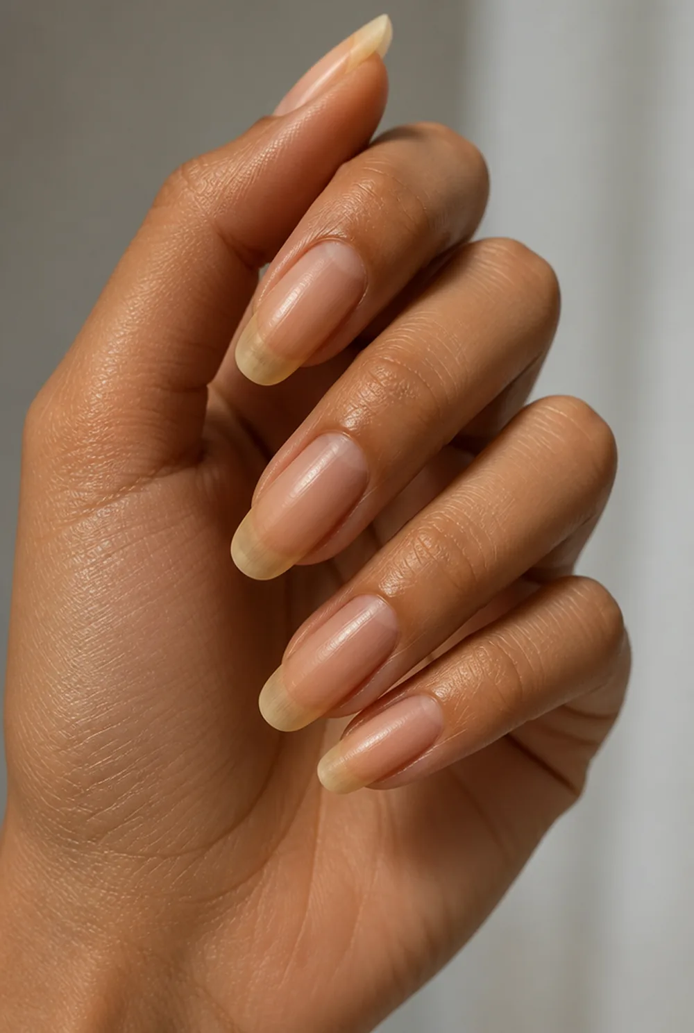 yellow micro french nail art on olive skin, long length