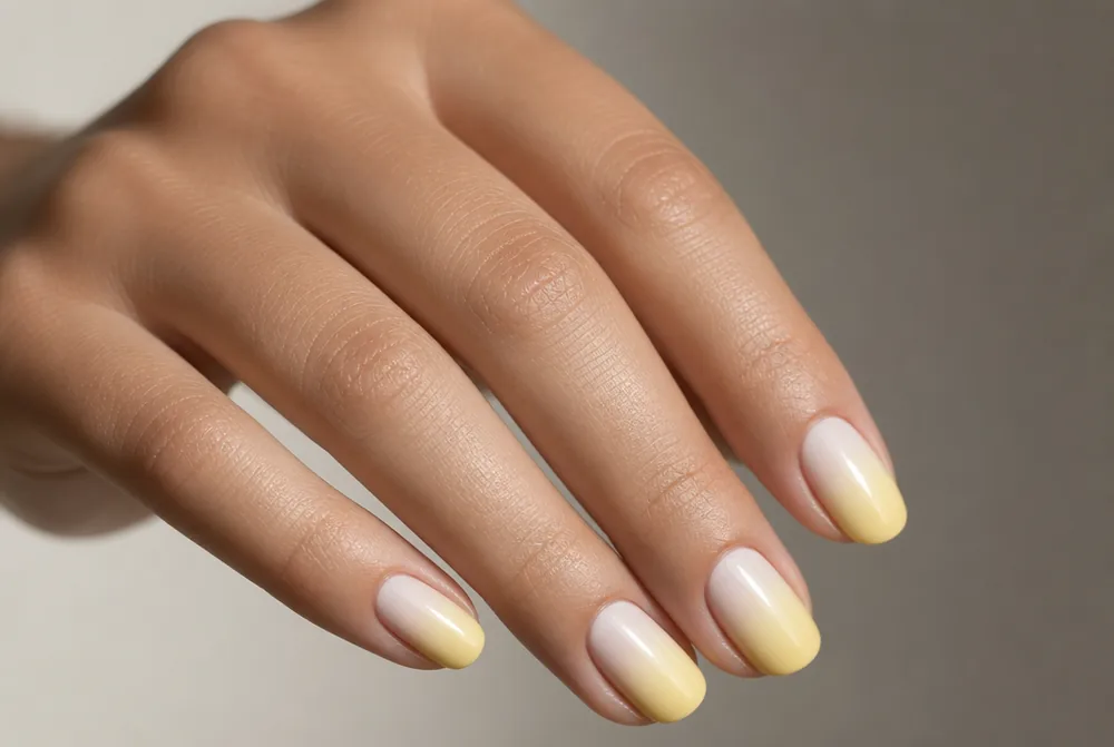 yellow ombre nails fading white to butter