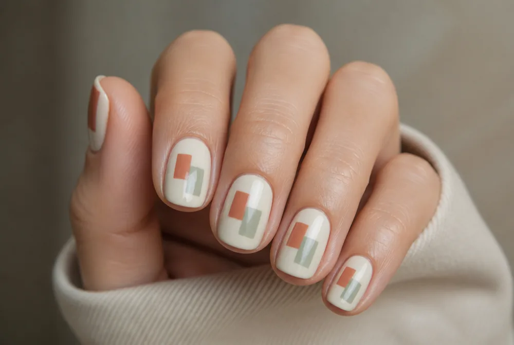 abstract color block nails in terracotta and sage