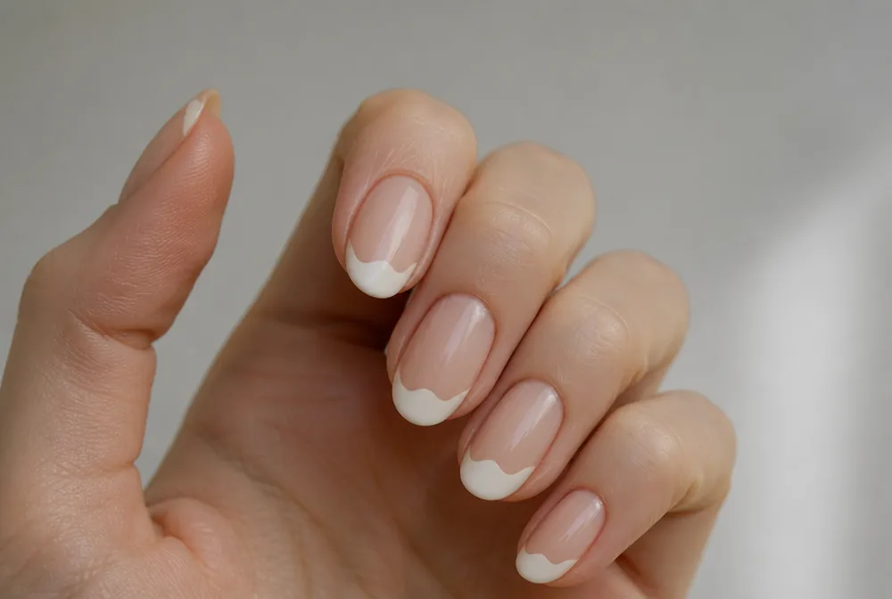 abstract french tip nails with irregular edge