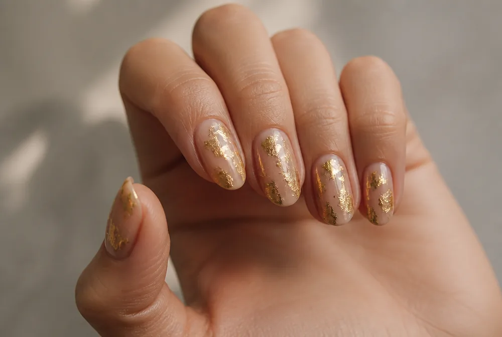 abstract gold leaf nails with irregular shards