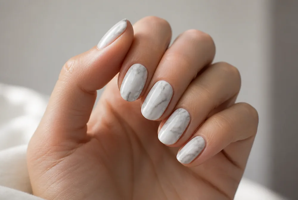 abstract marble nails with gray veining