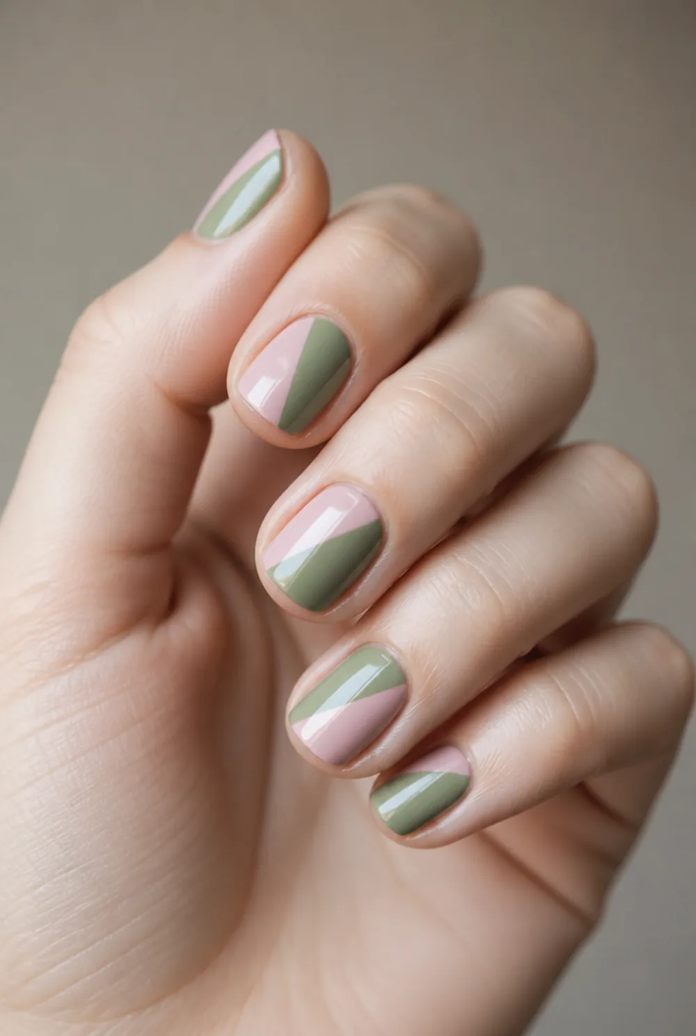 abstract half dip nail art on fair skin, short length