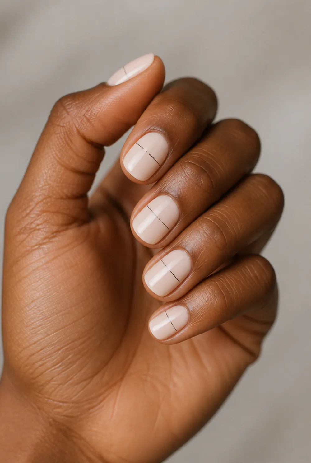 broken line nail art on deep brown skin
