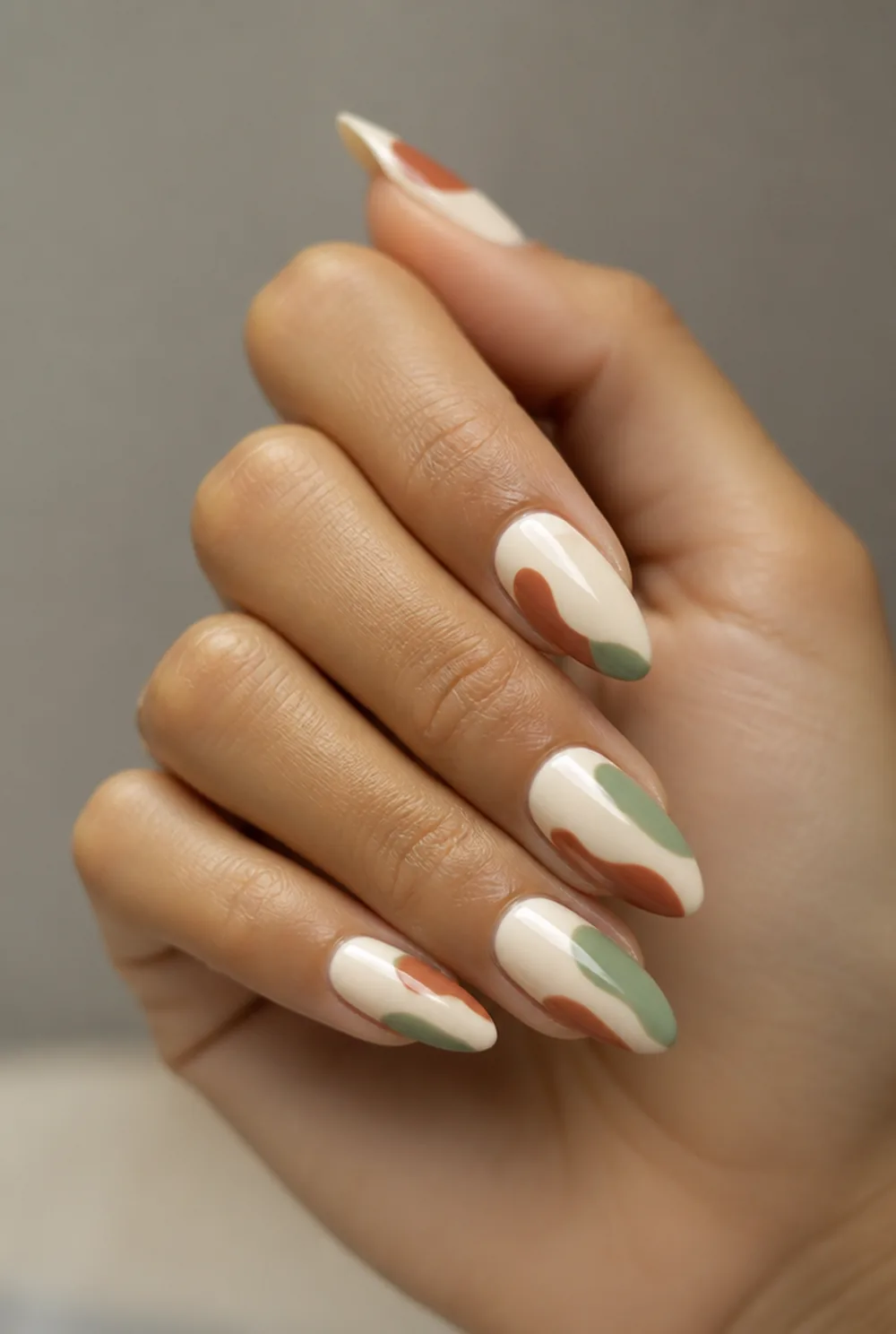 colour blocks nail art on olive skin, long length