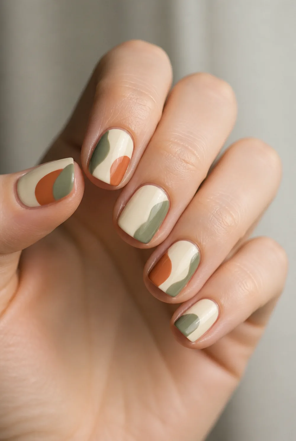 colour blocks nail art on fair skin, short length