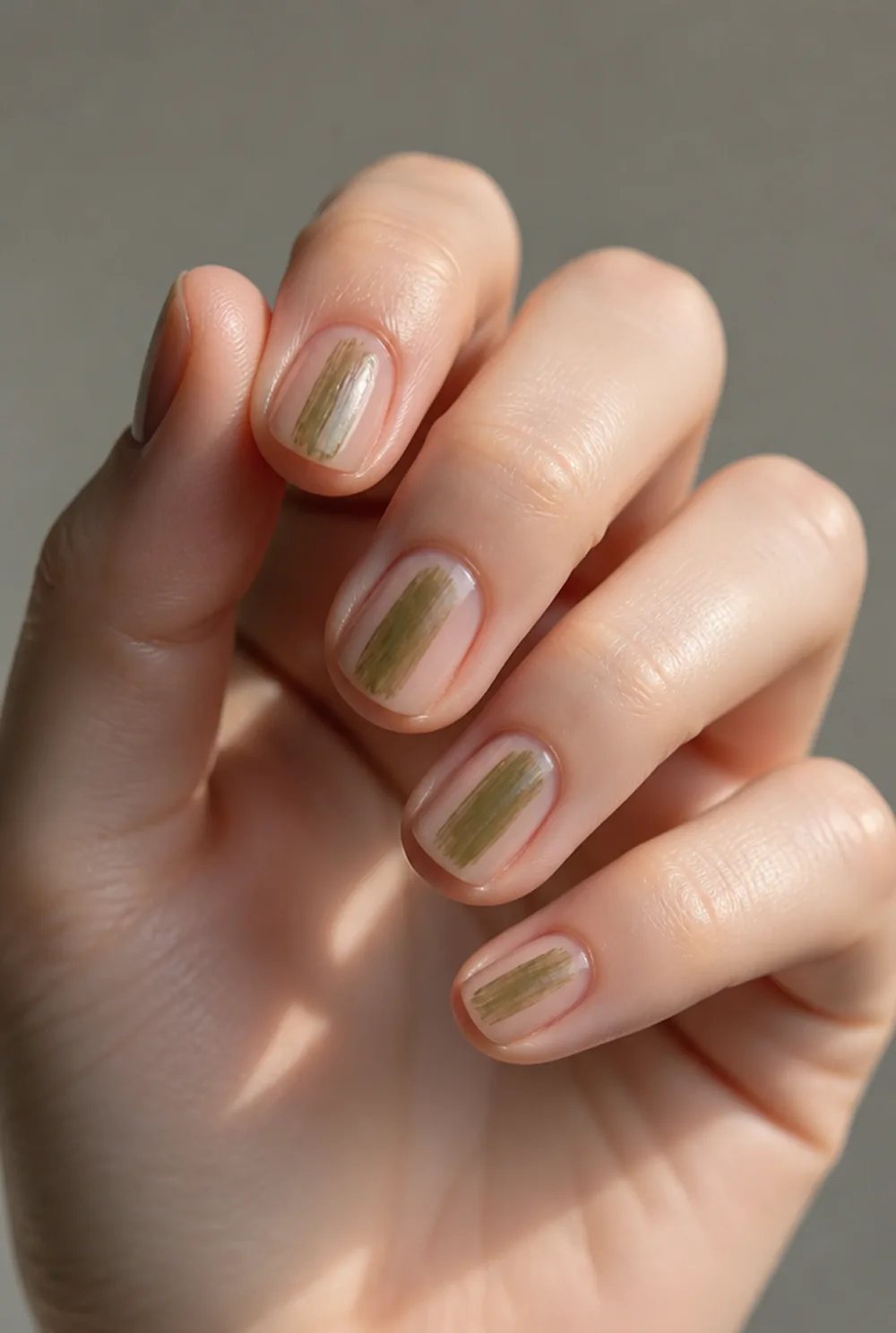 brushstroke nails nail art on fair skin, short length