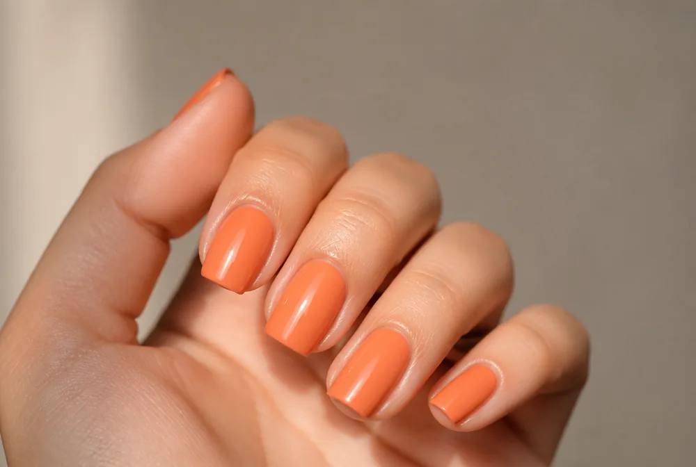 apricot peach nails on medium square shape