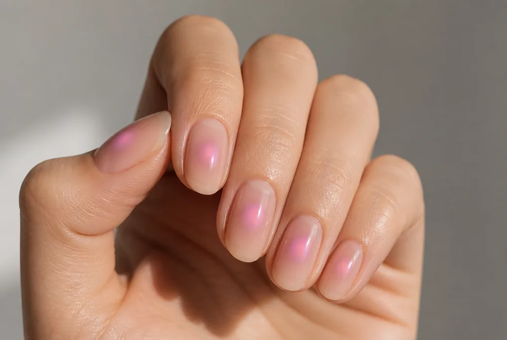 aura nails on medium length with blurred glow