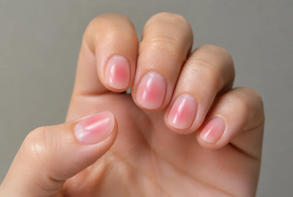 aura round nails with pink halo