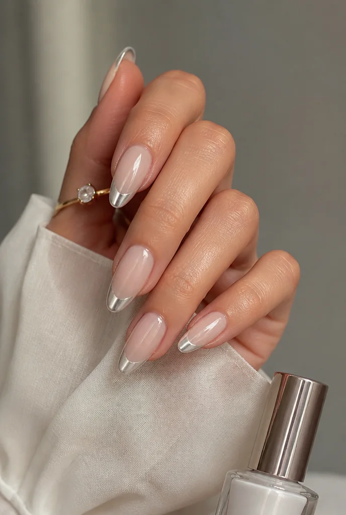 Chrome French tips with a glazed pearl finish - PolishedAndPrettyNails.com Chrome French tips with a glazed pearl finish