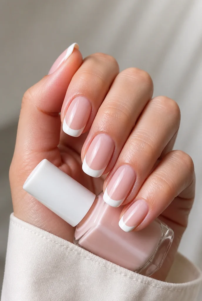 Classic French manicure on medium oval nails - PolishedAndPrettyNails.com Classic French manicure on medium oval nails