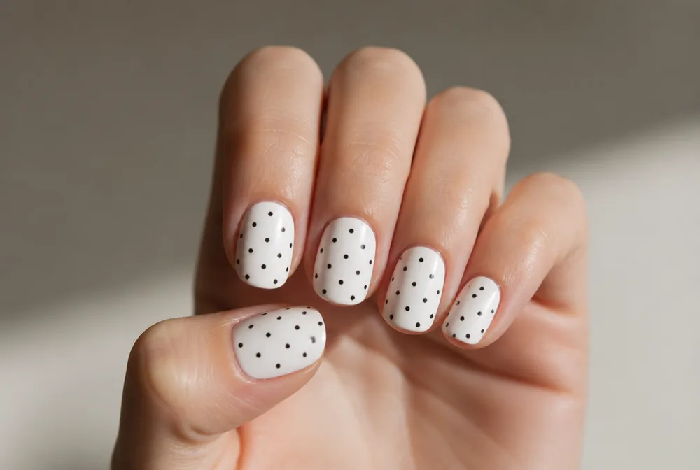 black and white polka dot nails