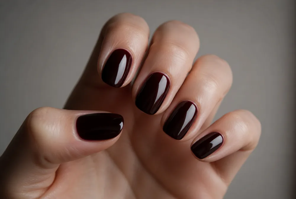 blackened cherry January nails