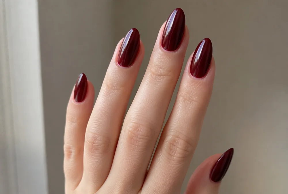 blackened cherry red press on nails - PolishedAndPrettyNails.com blackened cherry red press on nails