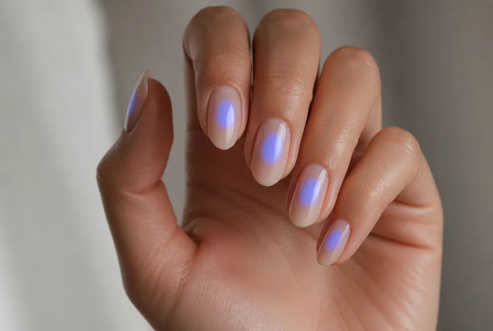 blue aura nails with blurred center glow