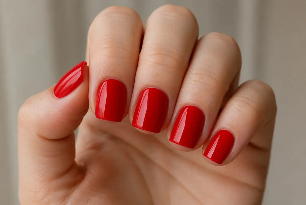 bright red short square press on nails - PolishedAndPrettyNails.com bright red short square press on nails