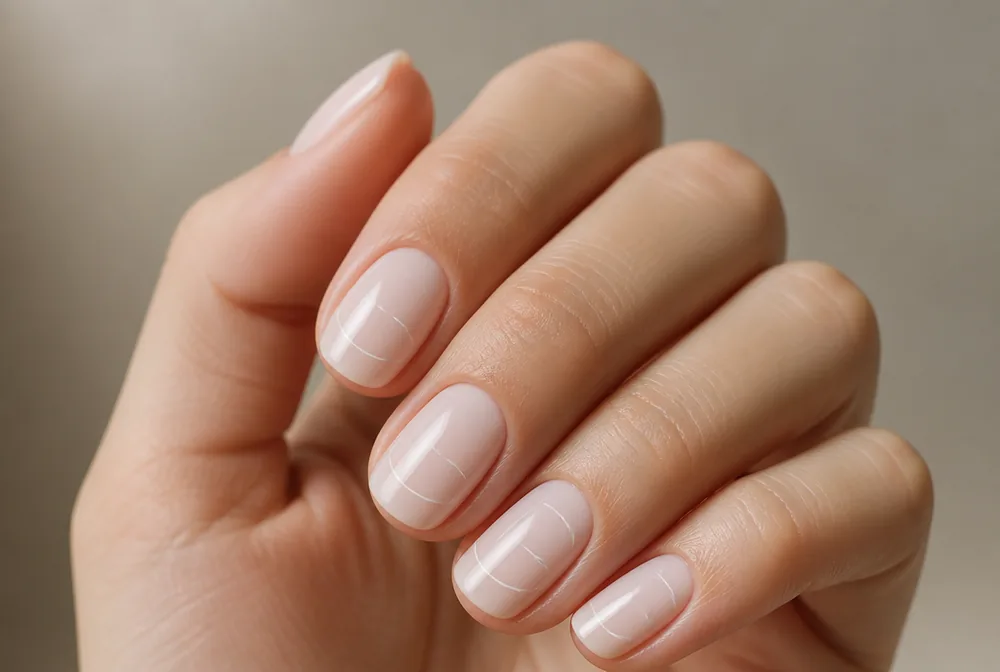 broken line abstract nails on milky base