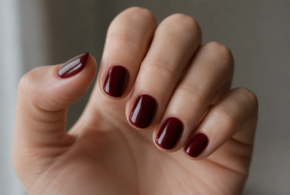 burgundy round nails in wine shade