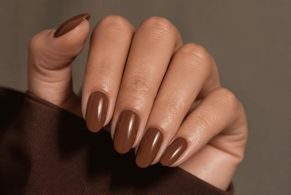 cafe mocha brown nails on almond shape - PolishedAndPrettyNails.com cafe mocha brown nails on almond shape