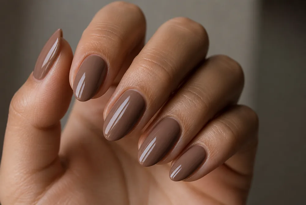 cafe mocha brown winter nails on almond shape - PolishedAndPrettyNails.com cafe mocha brown winter nails on almond shape