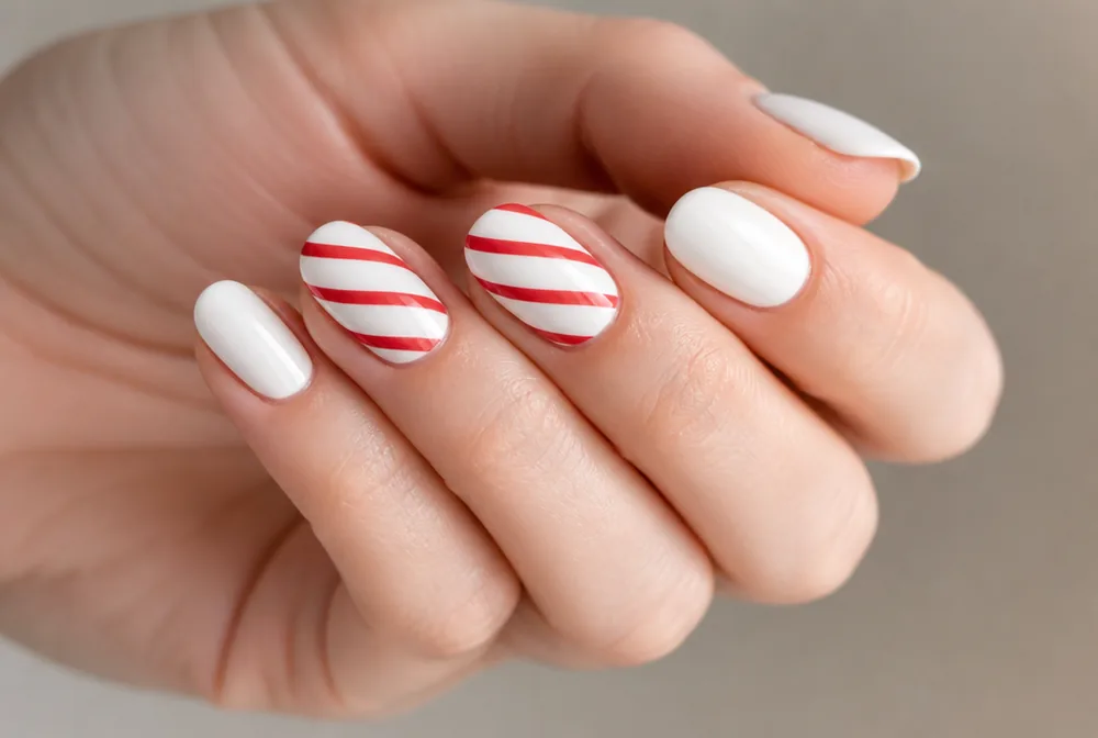 candy cane stripe red and white Christmas nails
