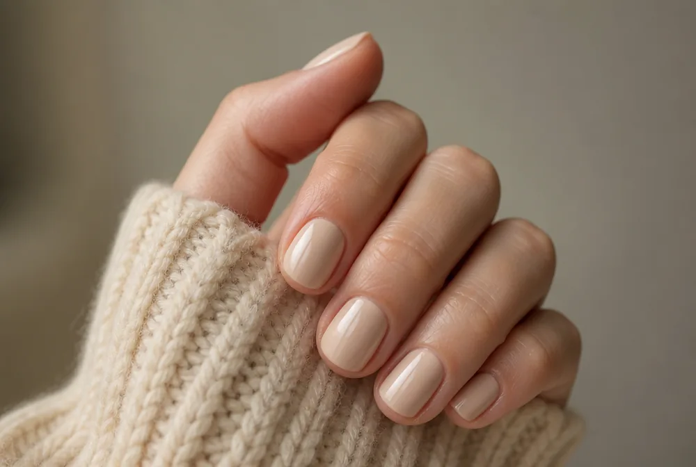 cashmere nude winter nail color on short round nails - PolishedAndPrettyNails.com cashmere nude winter nail color on short round nails